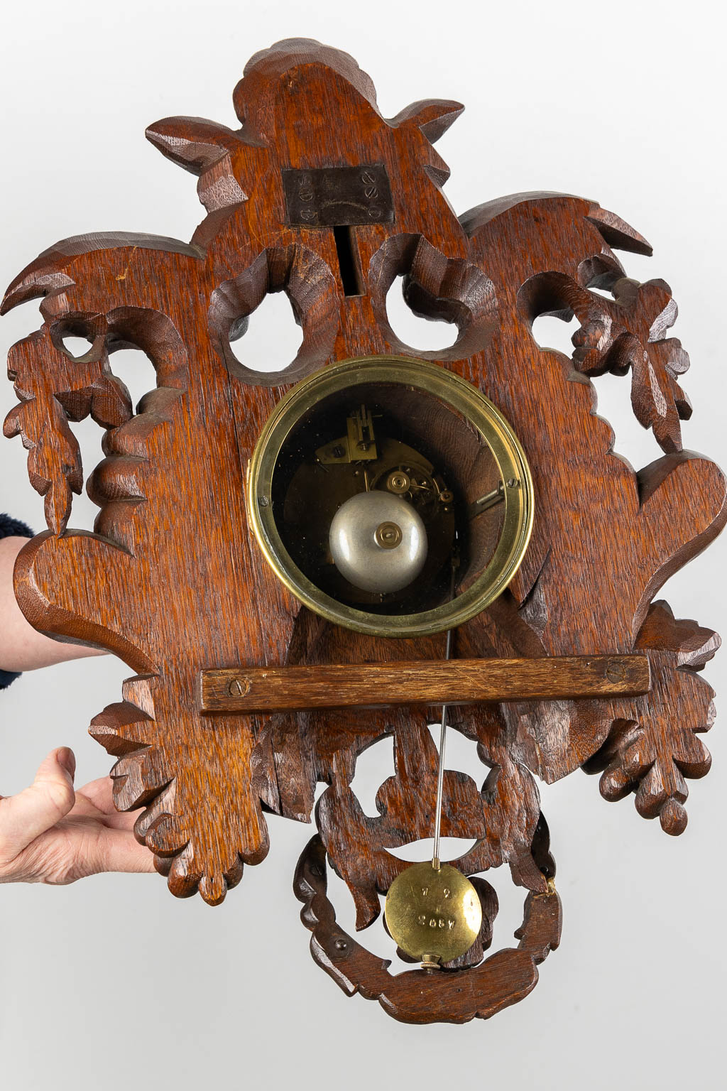 An antique Swiss or Black-Forest, wall-mounted clock. Circa 1880. (W:38 x H:53 cm) - Image 8 of 10