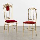 Two Metal and gilt chairs, circa 1970. (L:40 x W:40 x H:108 cm)