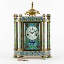 A decorative table clock, finished with cloisonné enamel. (L:15 x W:32 x H:46 cm)