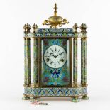 A decorative table clock, finished with cloisonné enamel. (L:15 x W:32 x H:46 cm)