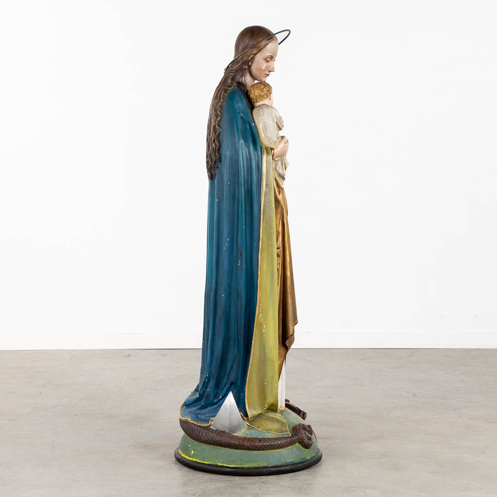 A large figurine 'Madonna standing on the cresent moon' patinated plaster. (H:130 x D:44 cm) - Image 6 of 13