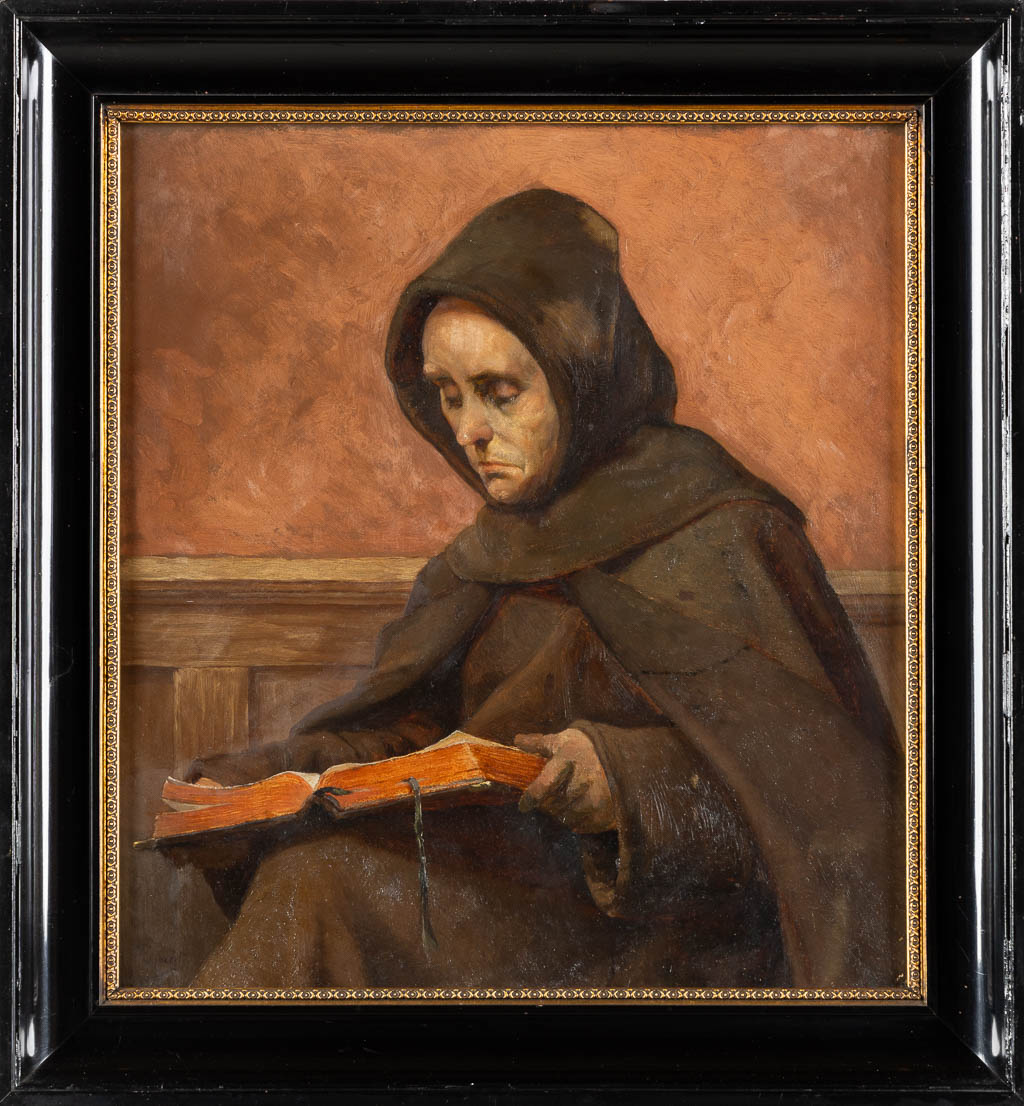 Théophile LYBAERT (1848-1927) 'Reading Monk' 1875. (W:39 x H:43 cm) - Image 3 of 6