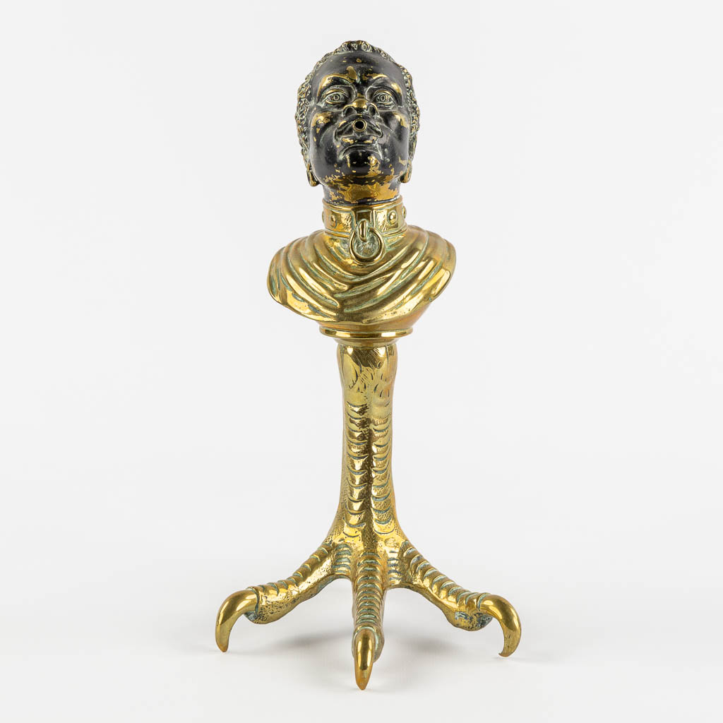 An antique Cigarette or Cigar lighter, polished bronze in the shape of a Blackamoor. 19th/20th C. (L - Image 3 of 11