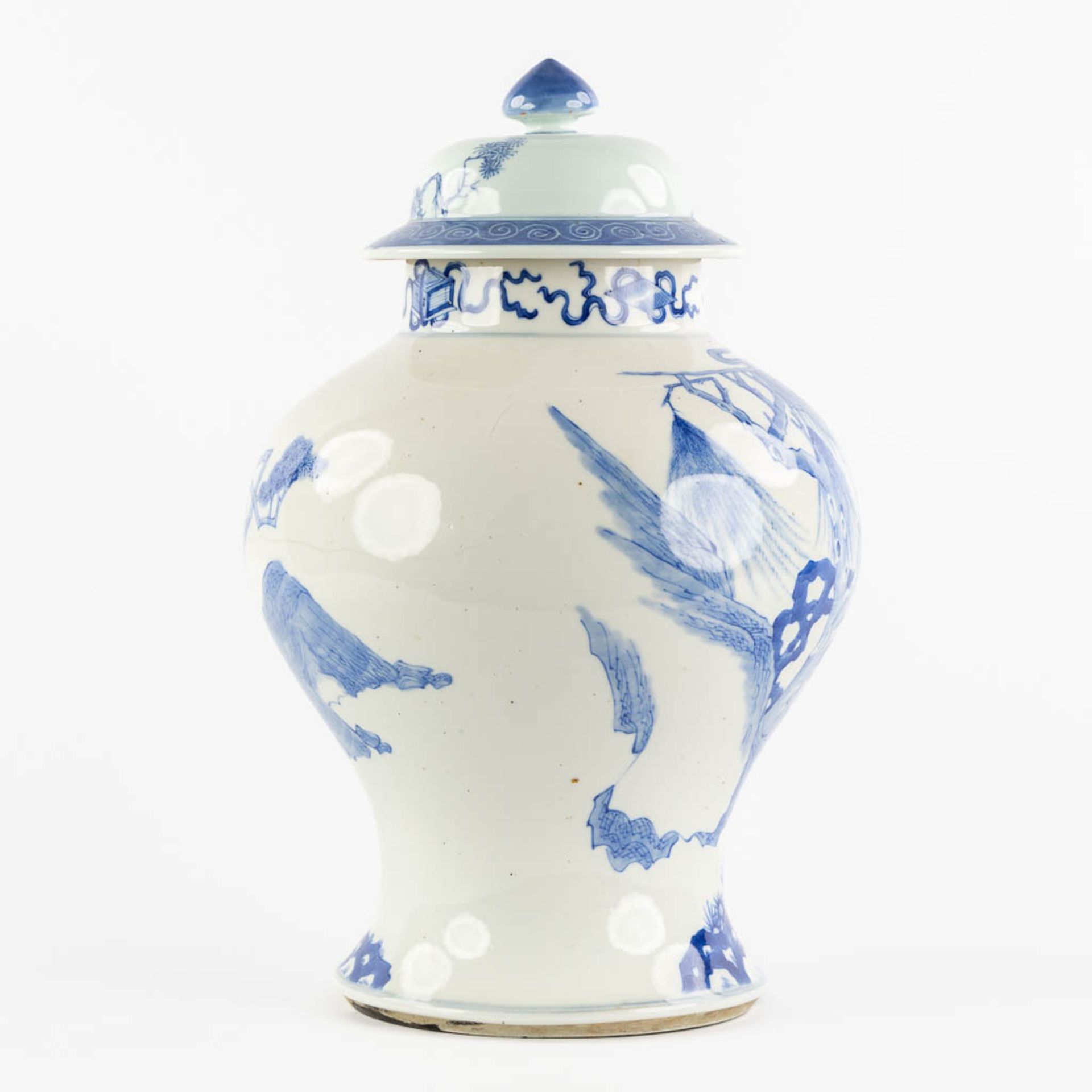A Chinese 'Baluster' vase, blue-white decor of 'Wise Men'. (H:43 x D:29 cm) - Image 4 of 12