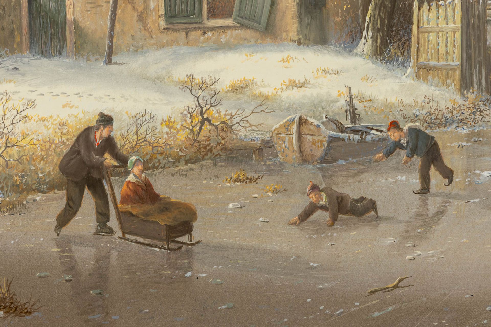 Jan VAN BAELEN (1946) 'Winter Landscape with ice skaters' . (W:80 x H:60 cm) - Image 5 of 8