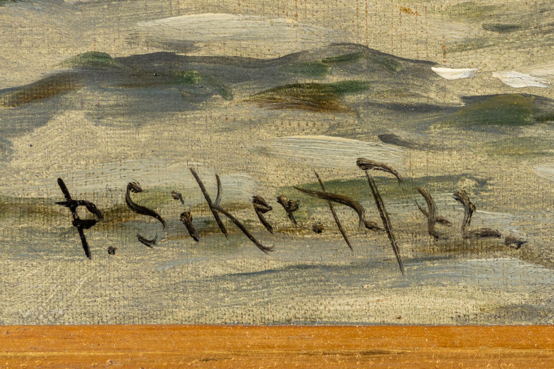A decorative lake landscape, signed 'Siker' lower left. (W:66 x H:47,5 cm) - Bild 5 aus 6