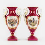 Porcelaine De Couleuvre, a pair of vases decor 'Napoleon', Empire style. (L:17 x W:25 x H:40 cm)