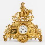 A mantle clock with a 'Horse Rider', gilt bronze. France, 19th C. (L:11,5 x W:38 x H:37 cm)