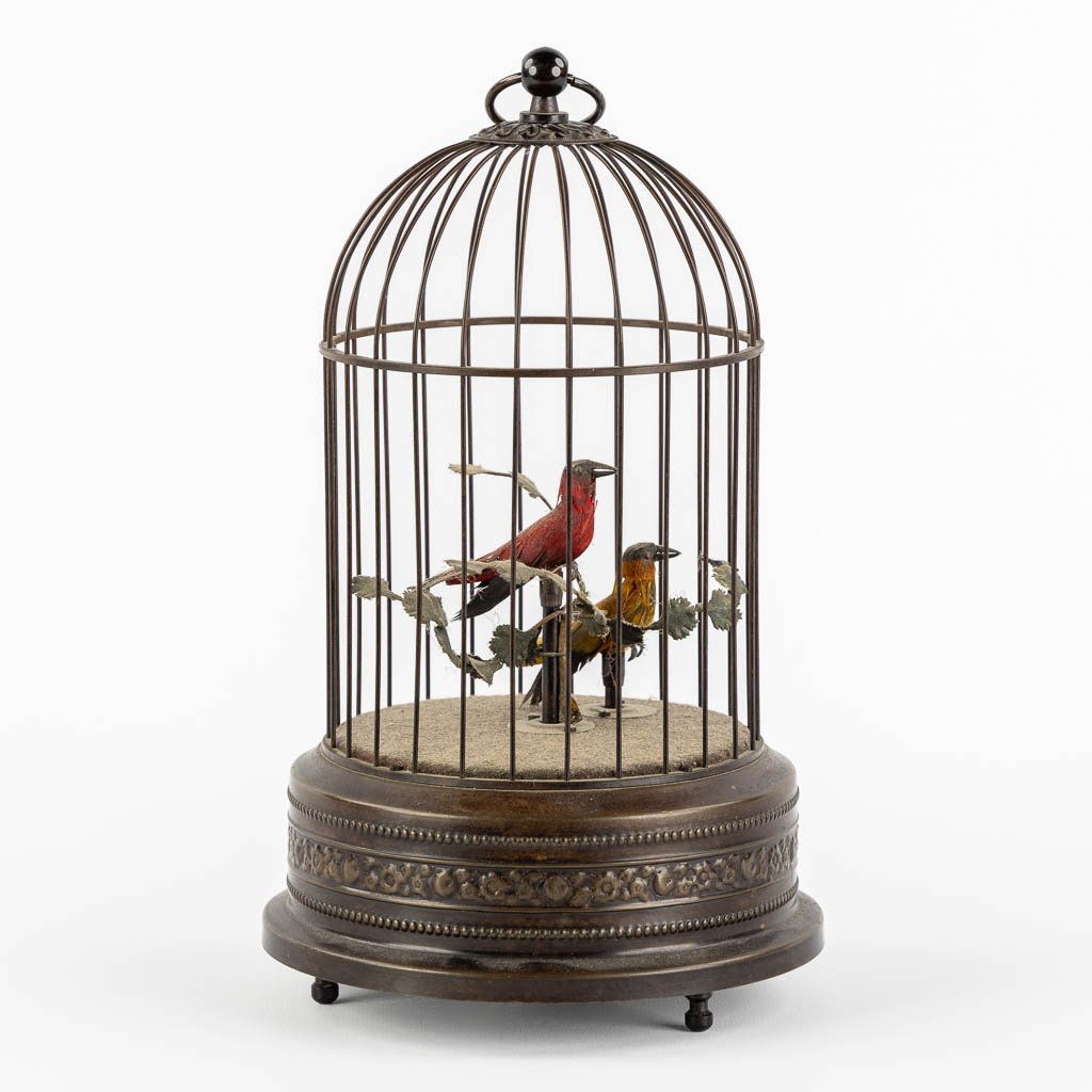 A brass bird-cage automata with two singing birds. (H:28 x D:16 cm) - Image 4 of 9
