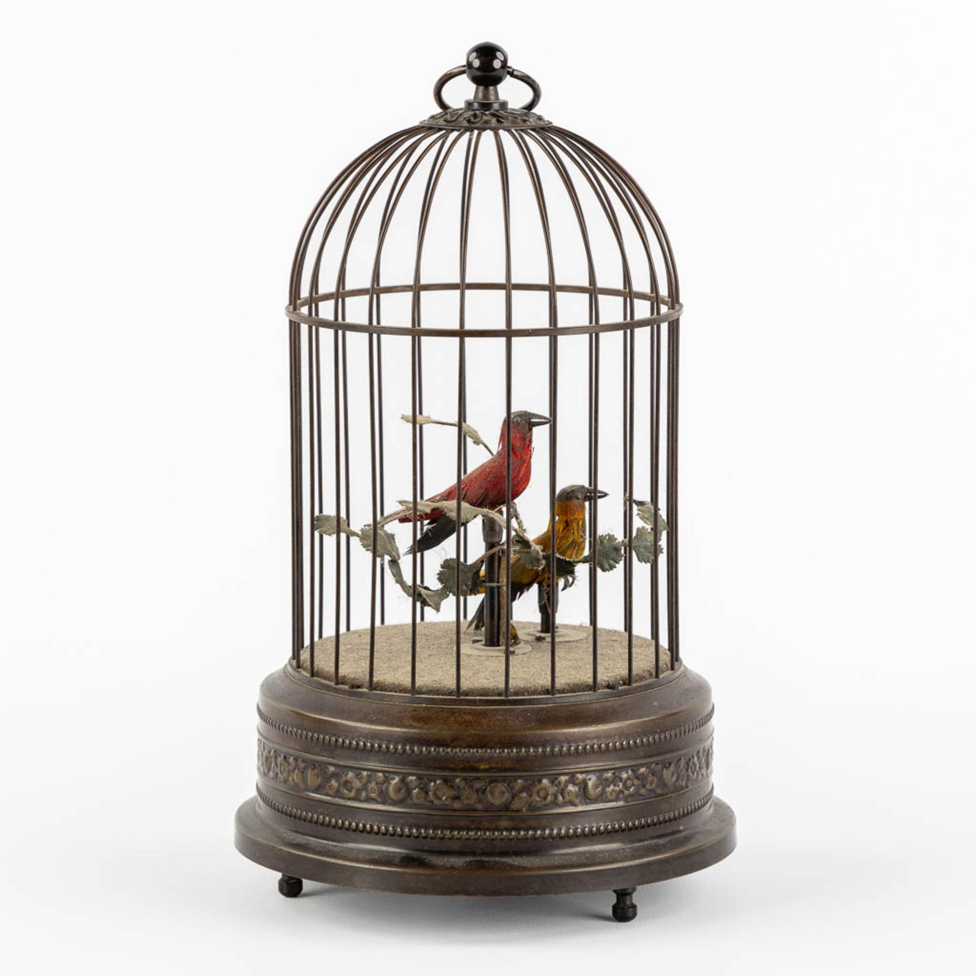 A brass bird-cage automata with two singing birds. (H:28 x D:16 cm) - Bild 4 aus 9