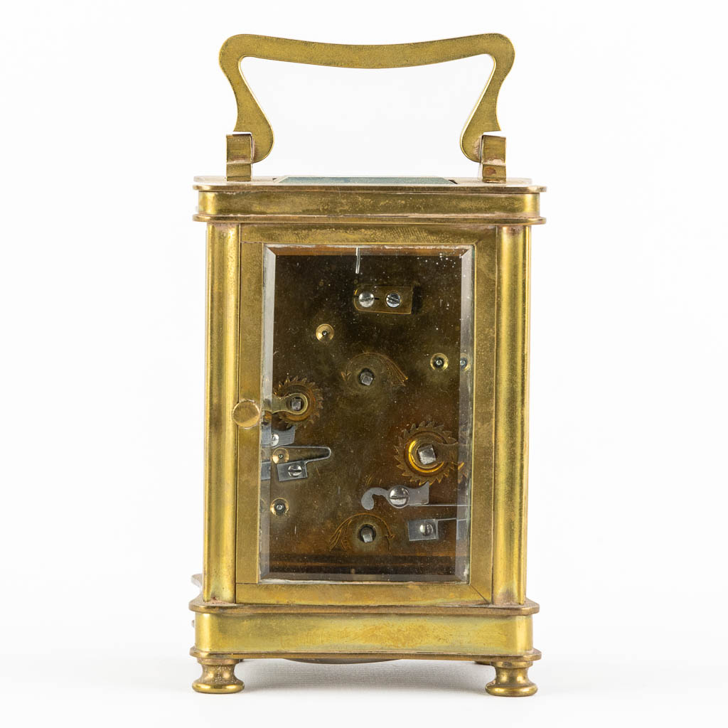 An officer's clock, brass and glass in the original travel case. (L:6,5 x W:8 x H:15 cm) - Image 10 of 12