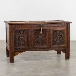 A chest with wood-sculptured panels. 19th C. (L:56 x W:120 x H:72 cm)