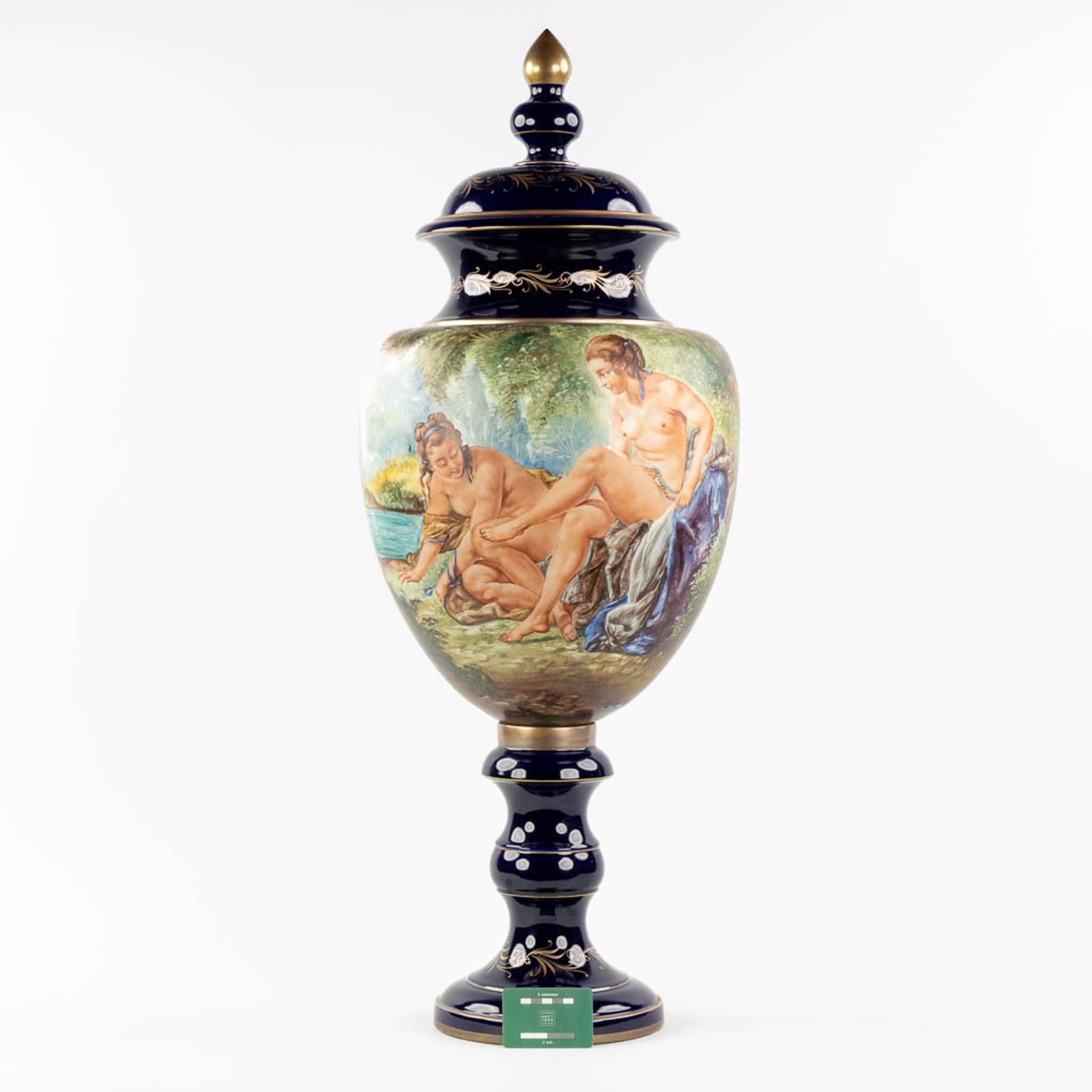 Capodimonte Italy, a large vase with hand-painted decor 'Two Nudes'. (H:100 x D:36 cm) - Image 2 of 17