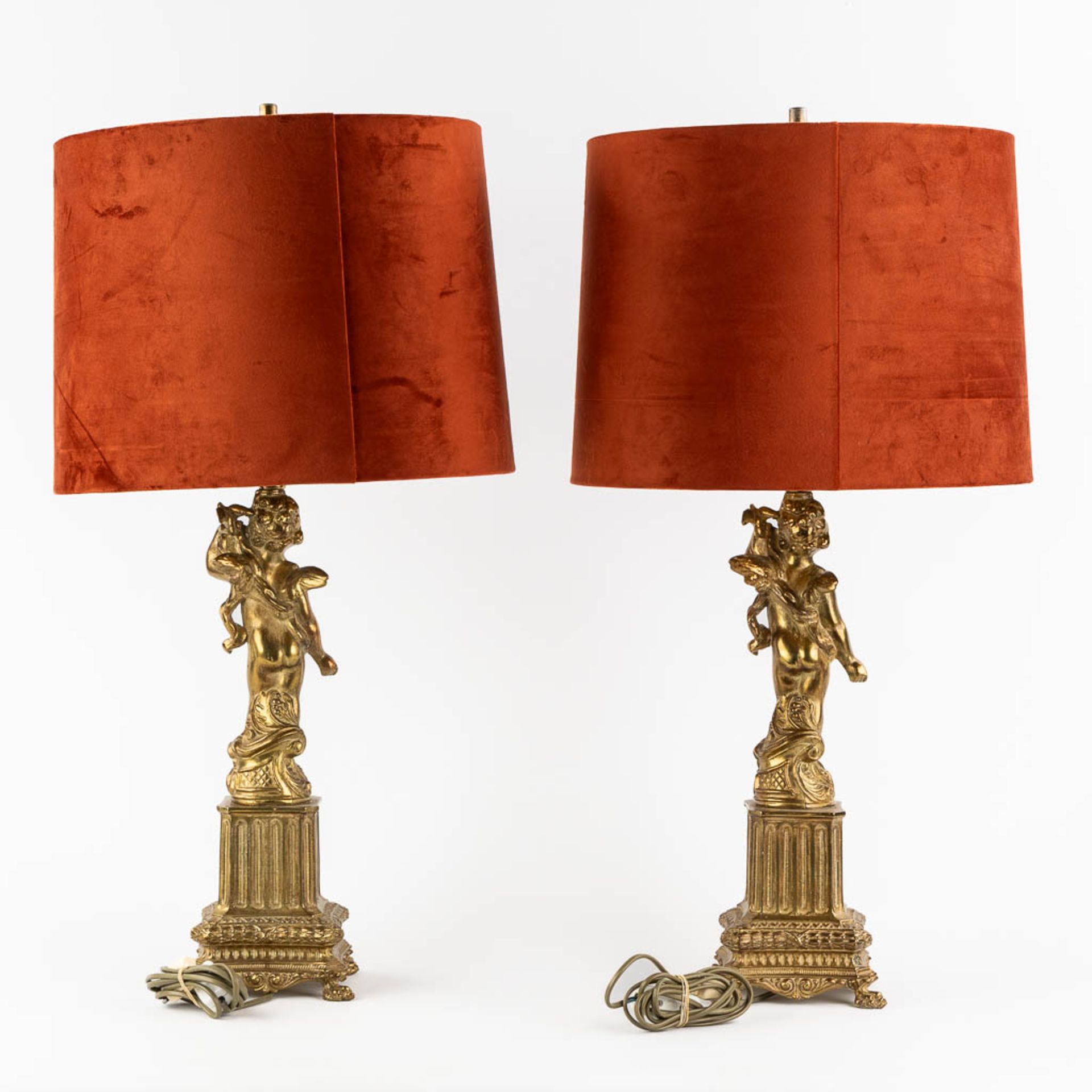 A pair of decorative table lamps, messing. 20th century. (L:15 x W:15 x H:78 cm) - Image 5 of 11