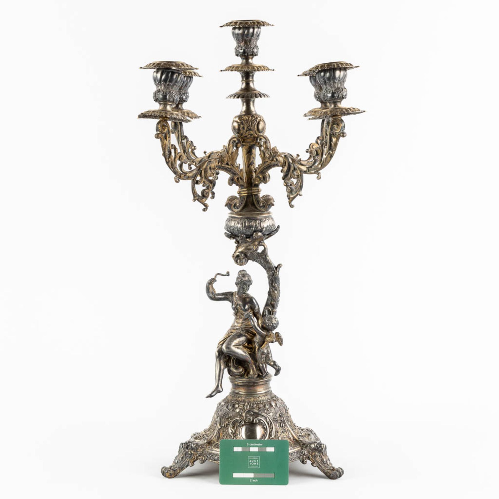 WMF, A large silver-plated candelabra, with an image of Cupid. (L:37 x W:37 x H:57 cm) - Bild 2 aus 13