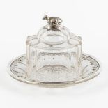 An antique Butter Dish, cut crystal mounted with silver, The Netherlands, 1855. (H:16 x D:24 cm)