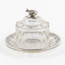 An antique Butter Dish, cut crystal mounted with silver, The Netherlands, 1855. (H:16 x D:24 cm)