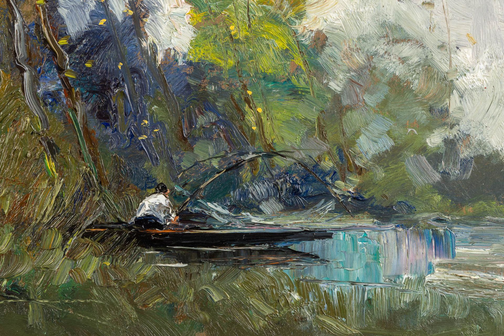 Paul HAGEMANS (1884-1959) 'Fisherman on the pond'. (W:84 x H:62 cm) - Image 5 of 7