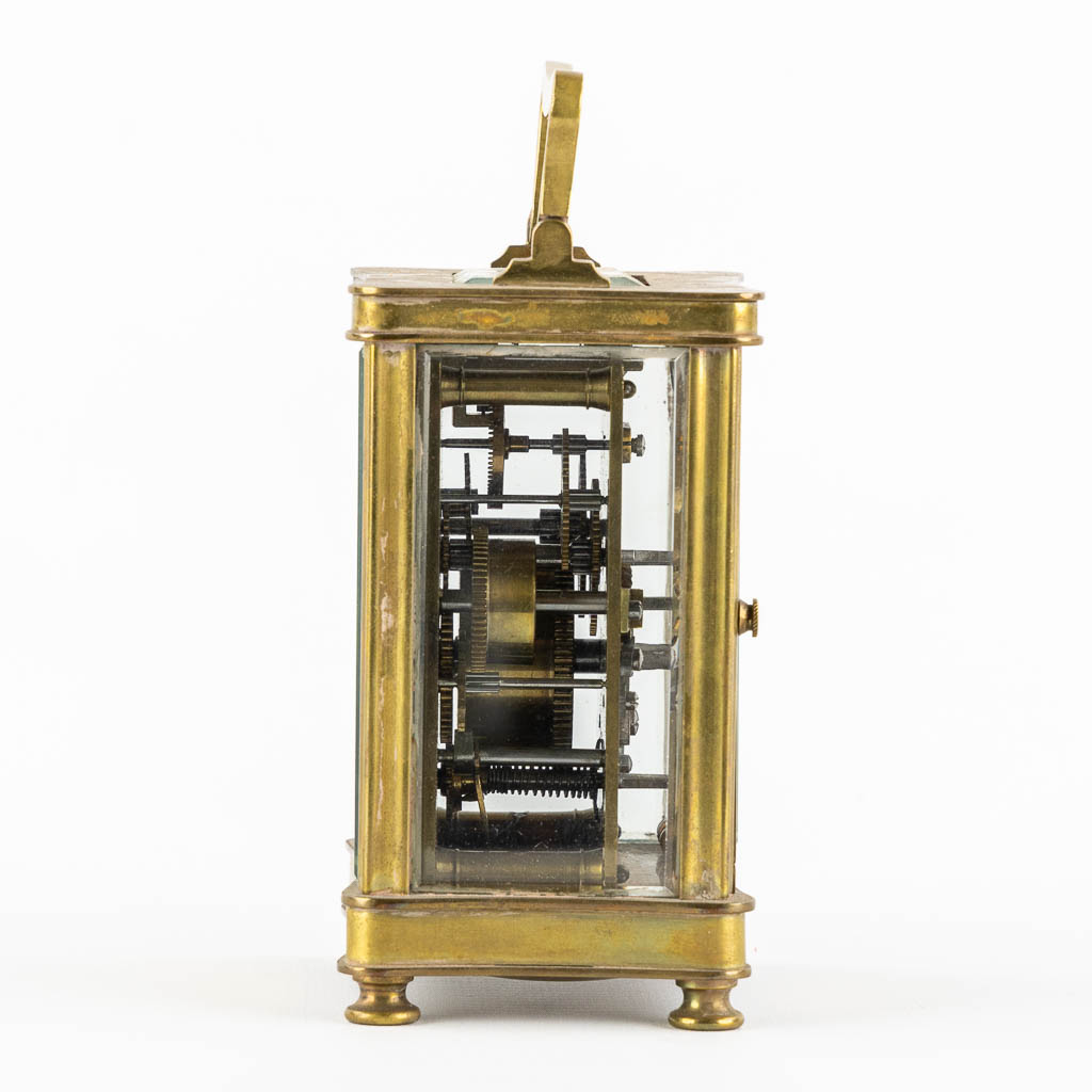 An officer's clock, brass and glass in the original travel case. (L:6,5 x W:8 x H:15 cm) - Image 11 of 12