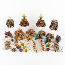 A large collection of table decoration and ornaments, coloured glass. (H:16 x D:16 cm)