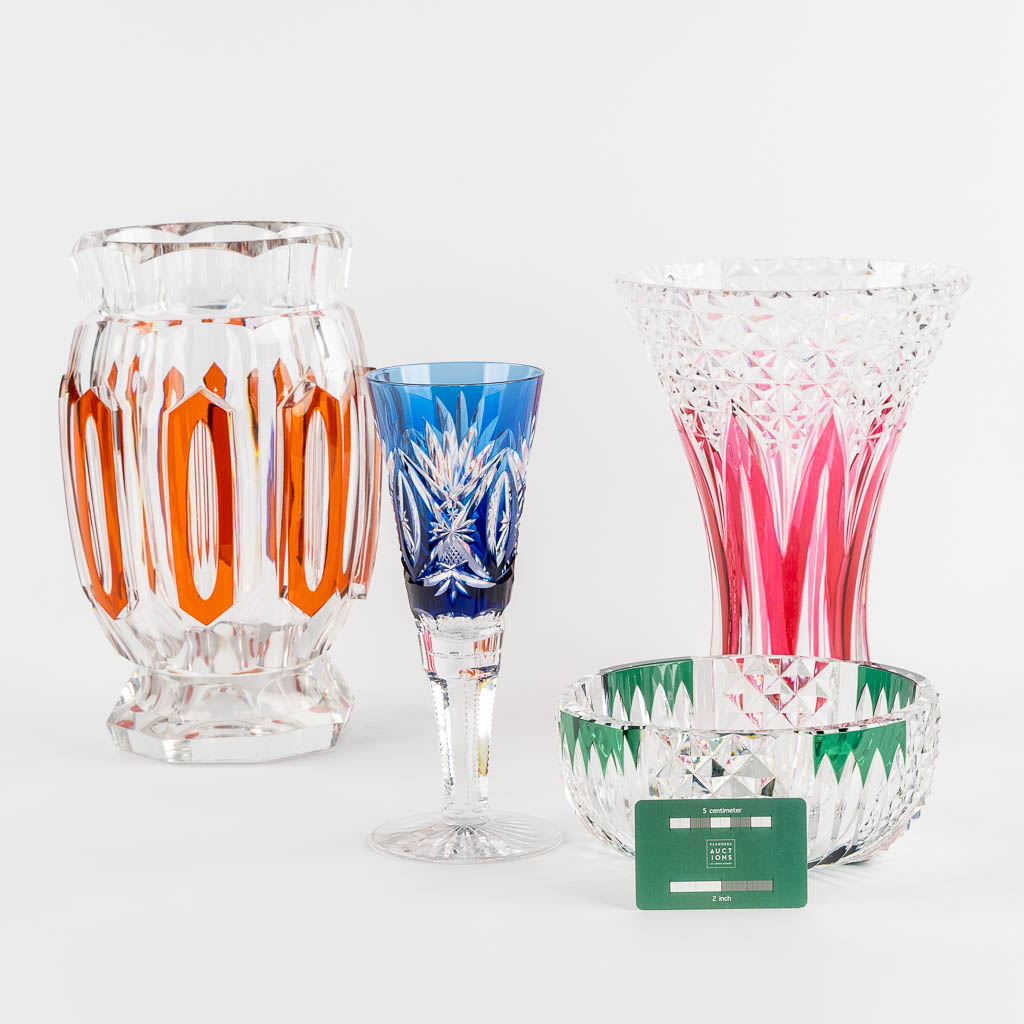 Val Saint Lambert, four pieces of cut and coloured crystal. (H:31 x D:19 cm) - Image 2 of 13