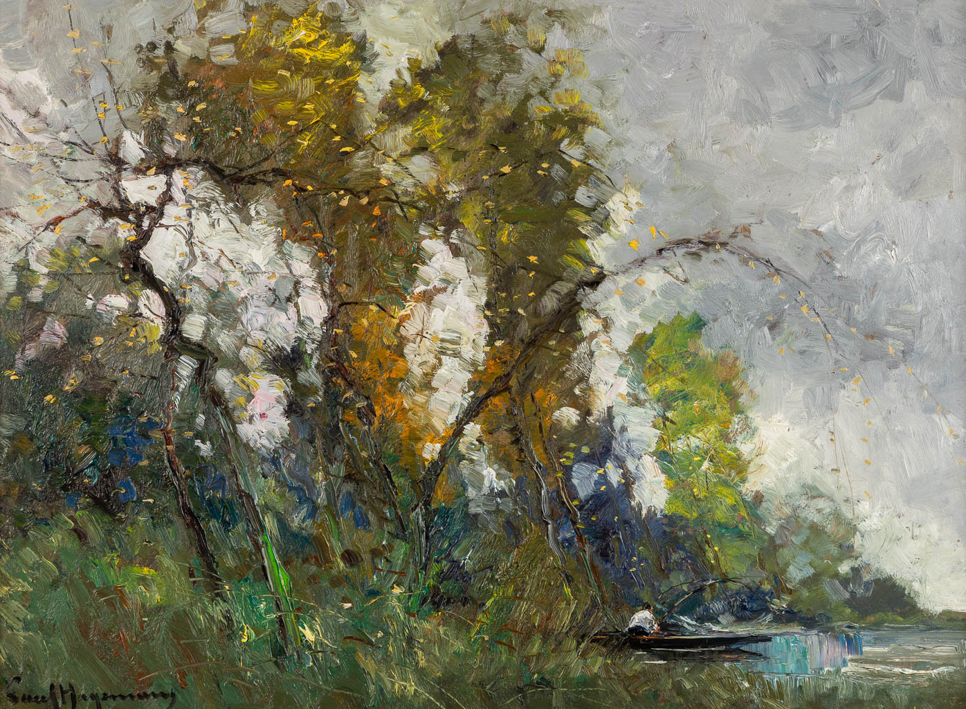 Paul HAGEMANS (1884-1959) 'Fisherman on the pond'. (W:84 x H:62 cm)