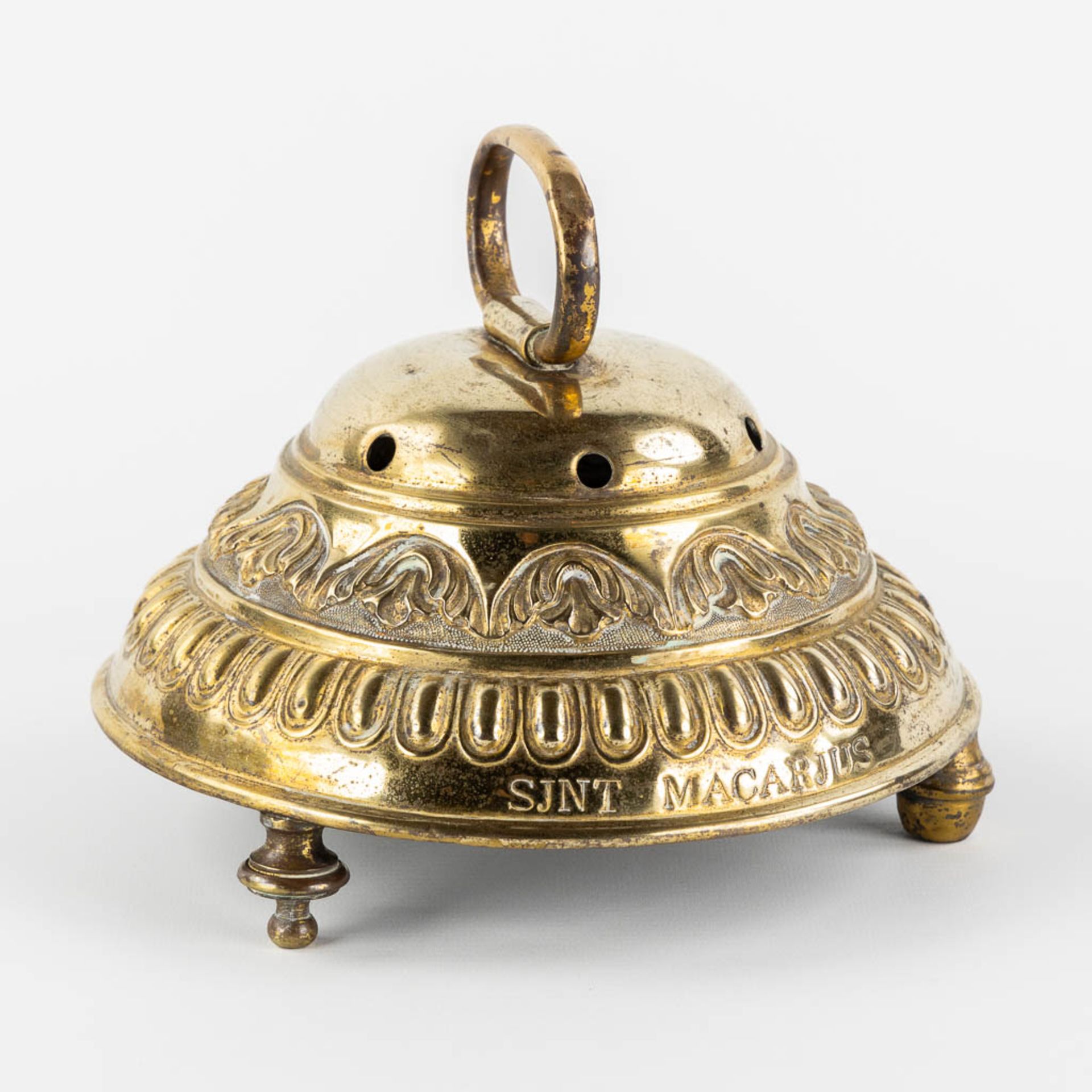 An Altar Bell with an inscription for Saint Macharius, Brass. (H:15 x D:21 cm)