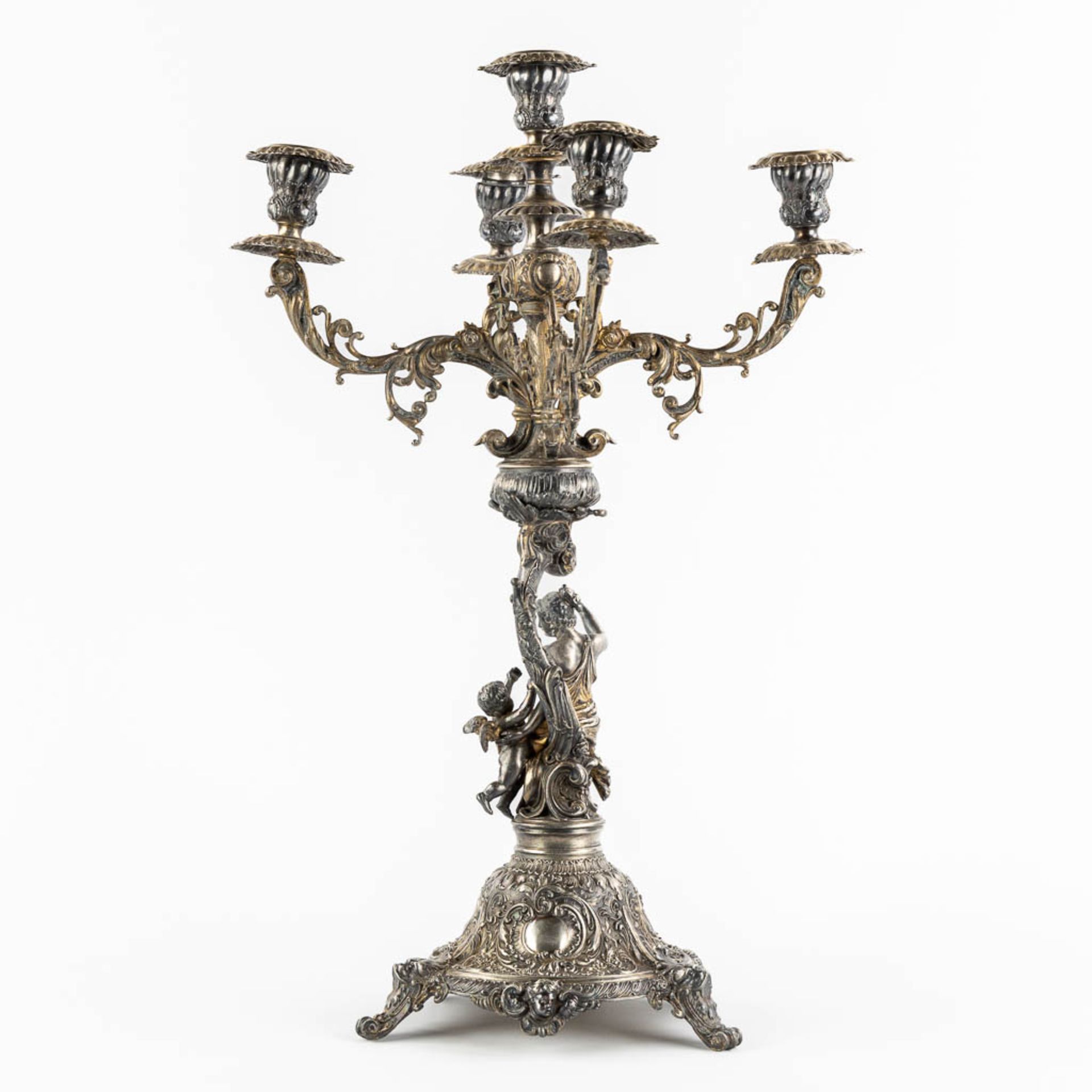 WMF, A large silver-plated candelabra, with an image of Cupid. (L:37 x W:37 x H:57 cm) - Bild 3 aus 13