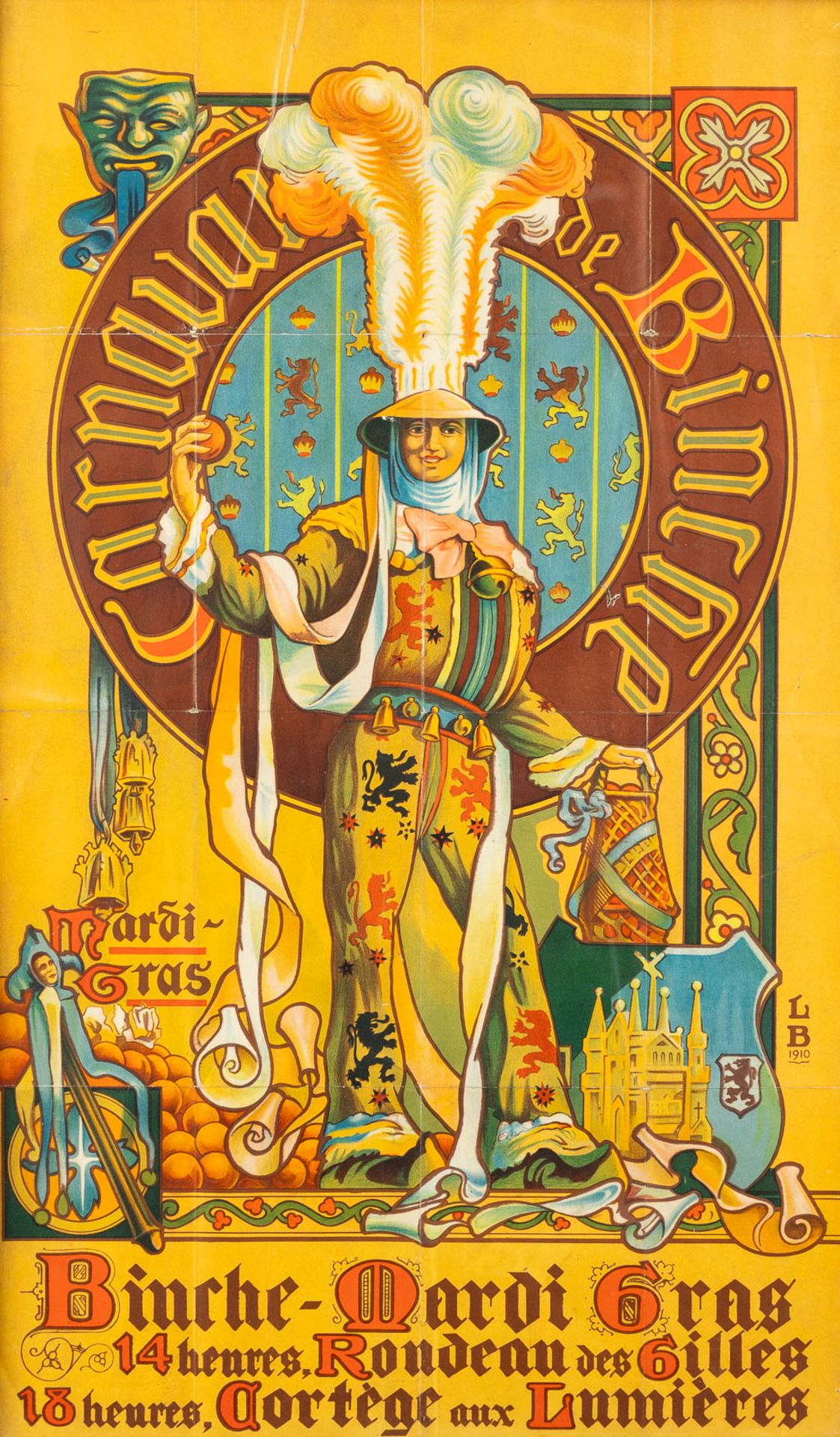 Louis BUISSERET (1888-1956) 'Binche, Mardi Gras, Carnaval' 1910. (W:60 x H:100 cm)