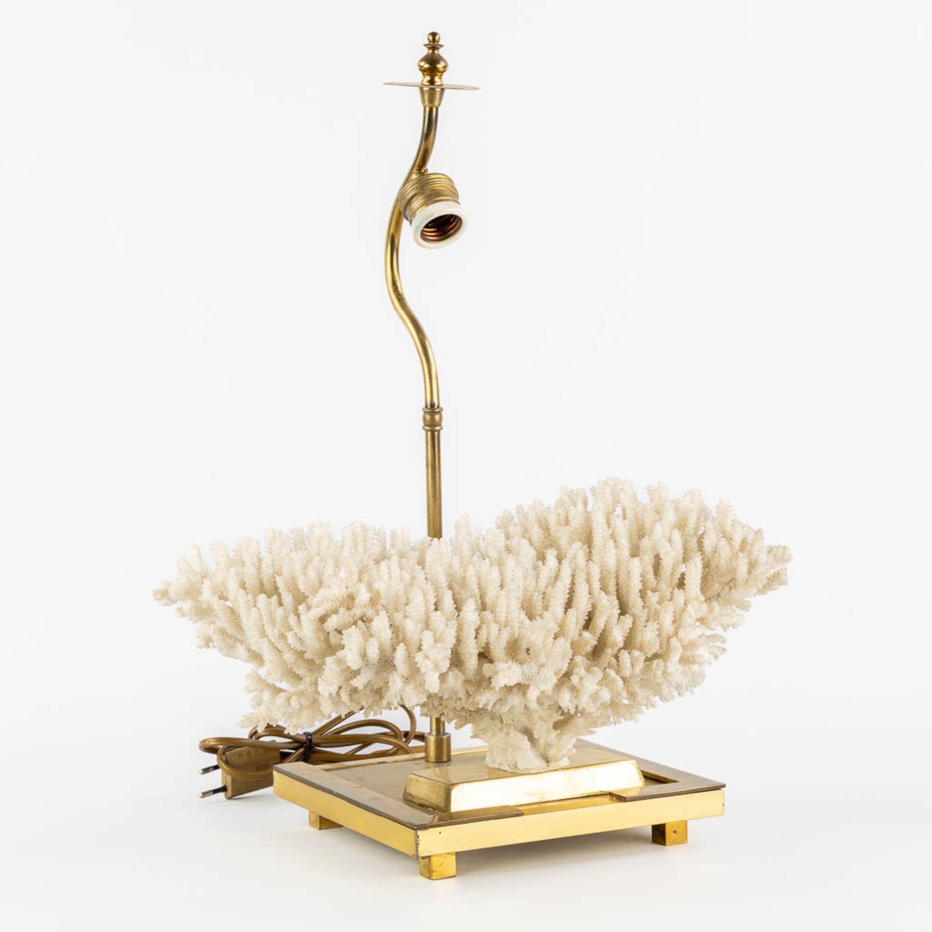 A decorative table lamp with a white coral. Circa 1980. (L:25 x W:39 x H:49 cm)