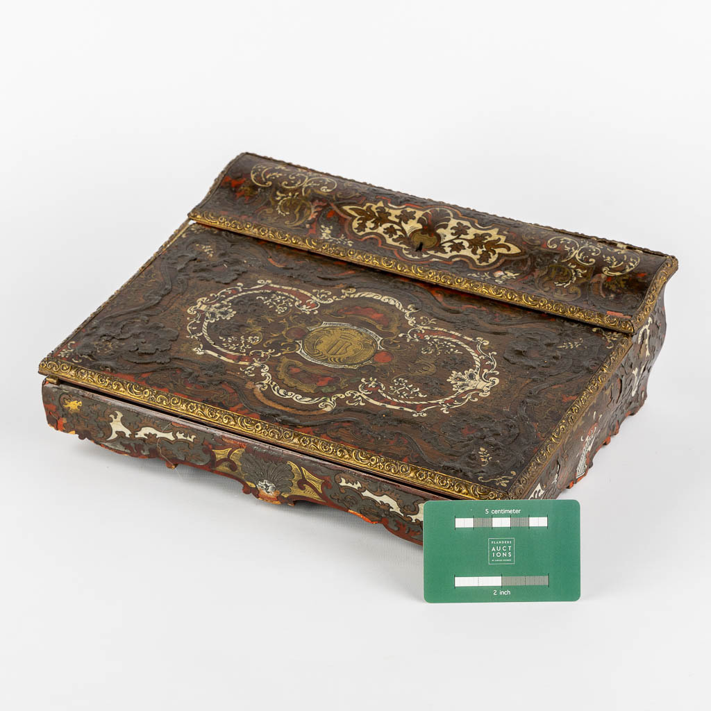 An antique writing desk, Boulle and marquetry inlay. Napoleon 3. (L:24 x W:31 x H:10,5 cm) - Image 2 of 12