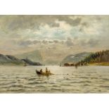 A decorative lake landscape, signed 'Siker' lower left. (W:66 x H:47,5 cm)