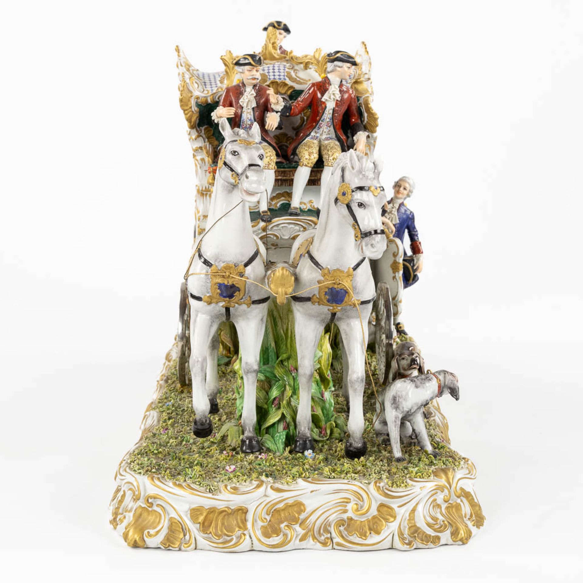 Capodimonte, an exceptionally large horse-drawn carriage, polychrome porcelain. (L:90 x W:40 x H:54 - Image 8 of 14