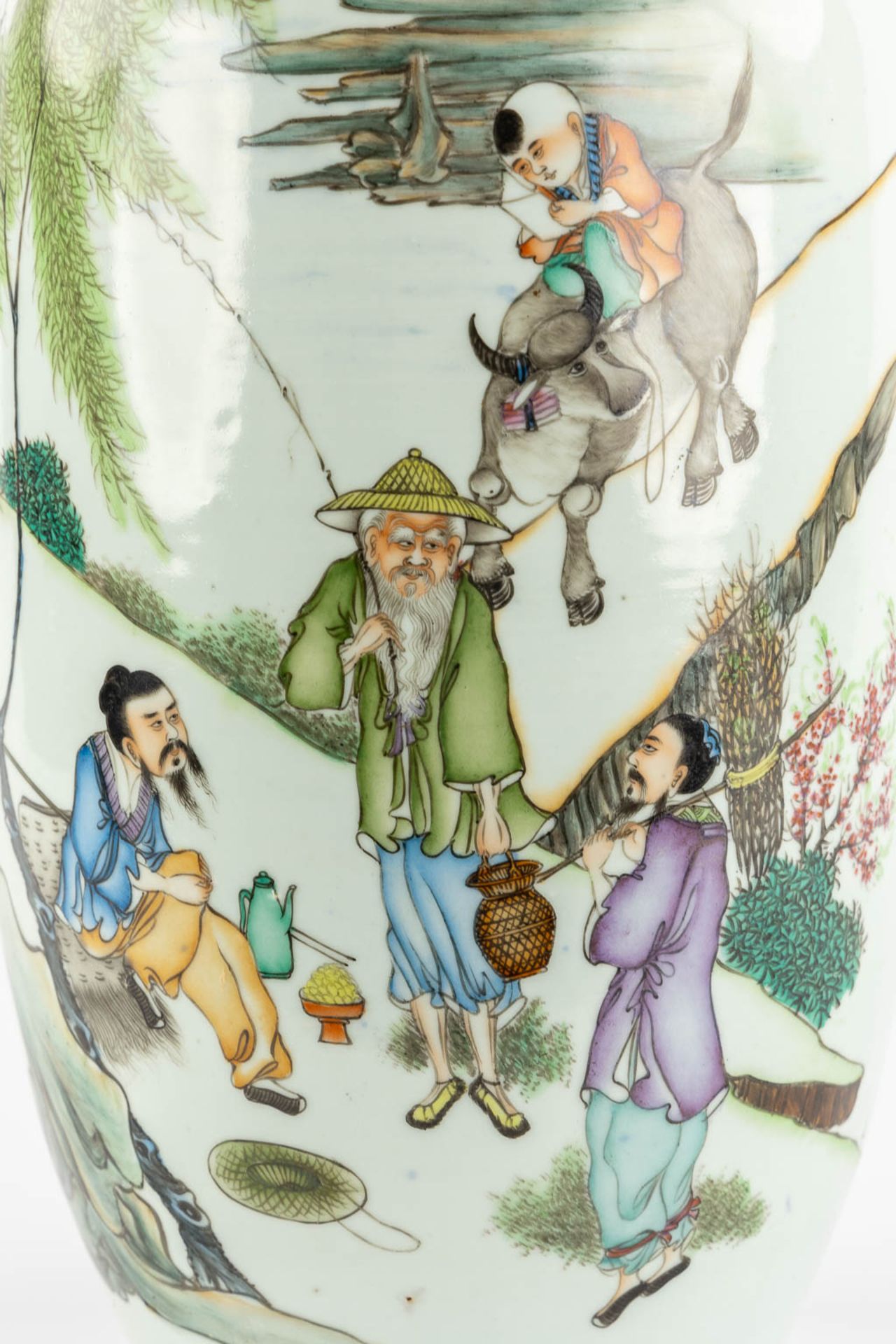 A Chinese vase decorated with a 'Buffalo and Fishermen'. (H:57 x D:24 cm) - Image 10 of 12