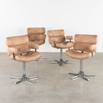 Four vintage office chairs, faux-leather and chromed metal. Circa 1970. (L:63 x W:60 x H:87 cm)