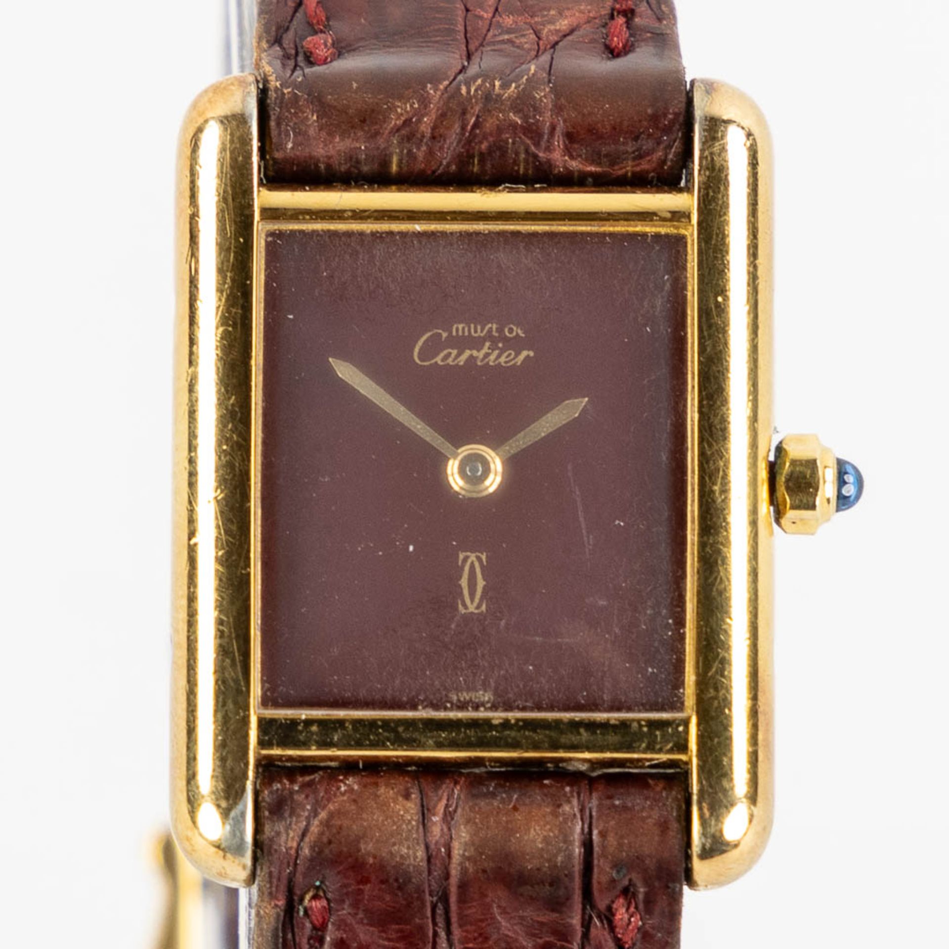 Cartier Tank Quartz, vermeil case with a burgundy dial. (W:2,1 x H:2,8 cm) - Image 4 of 8