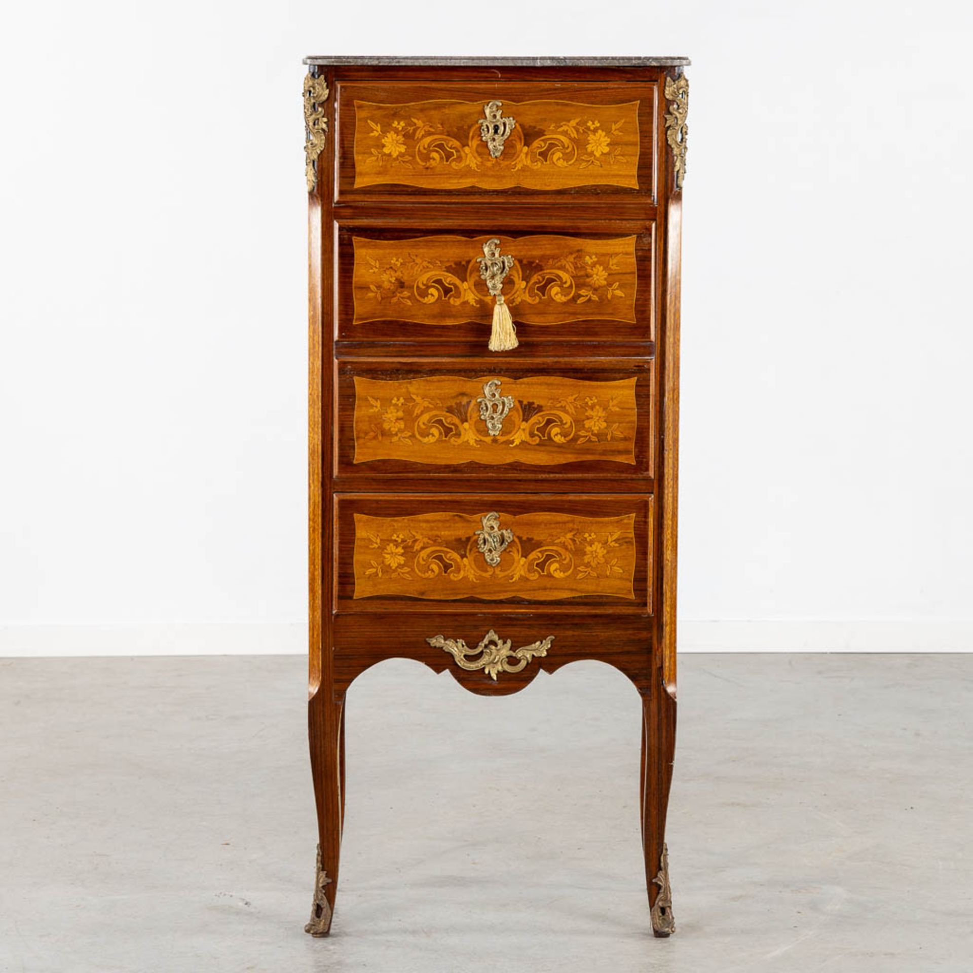 A Secretaire cabinet, Marquetry inlay and mounted with bronze. Circa 1900. (L:34 x W:56 x H:128 cm) - Image 6 of 15