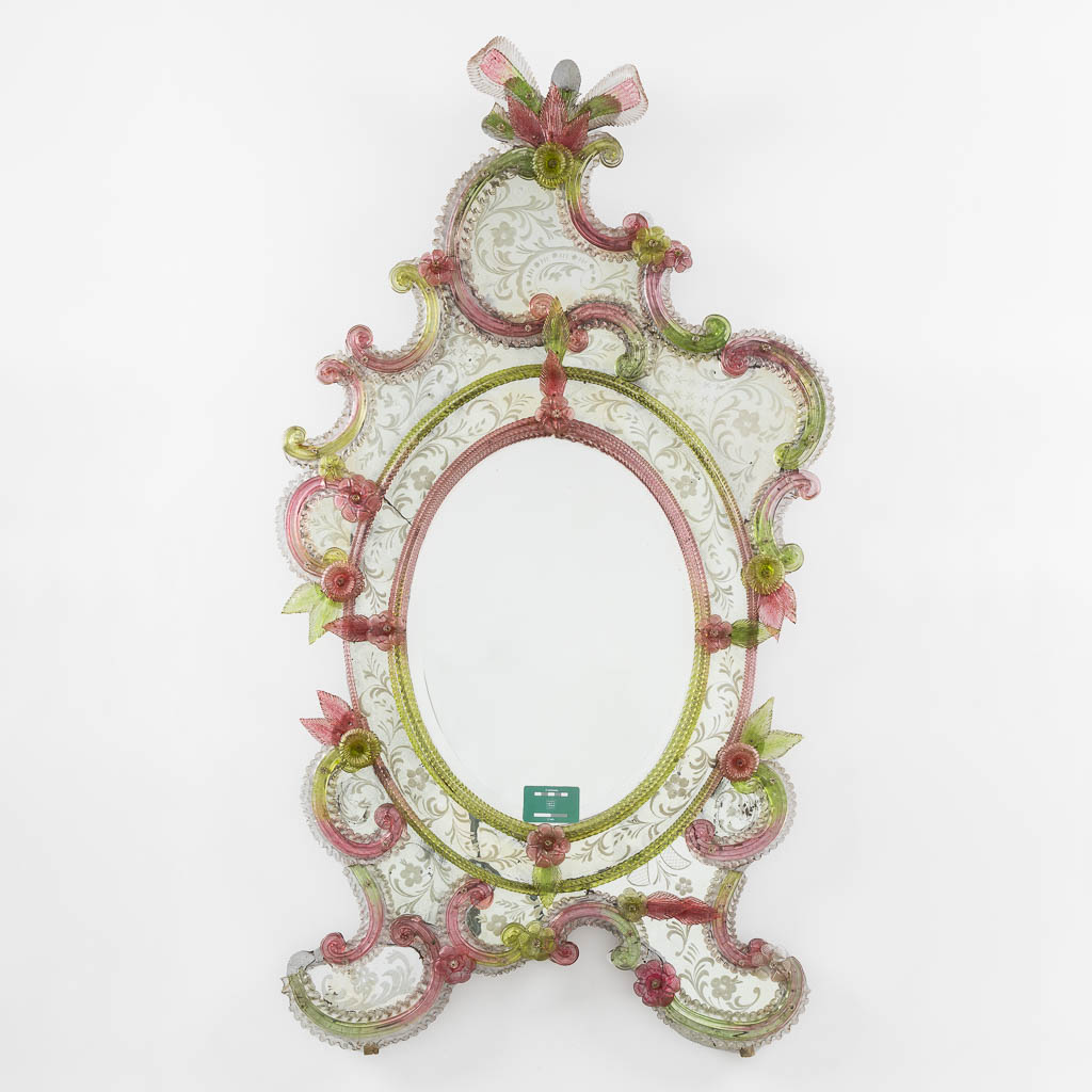 A Venetian mirror, etched and coloured glass. Circa 1900. (W:83 x H:150 cm) - Image 2 of 11