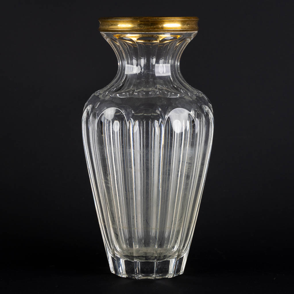 A crystal vase with a gold-plated silver ring by Wolfers Frères. A835. (H:33 x D:15,5 cm) - Image 4 of 9