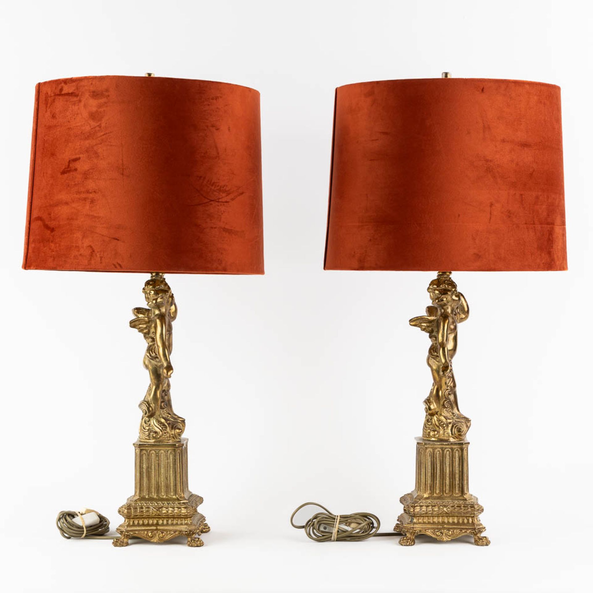 A pair of decorative table lamps, messing. 20th century. (L:15 x W:15 x H:78 cm) - Image 4 of 11