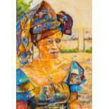 Étienne LE COMPTE (1931-2010) 'African Lady'. (W:50 x H:70 cm)