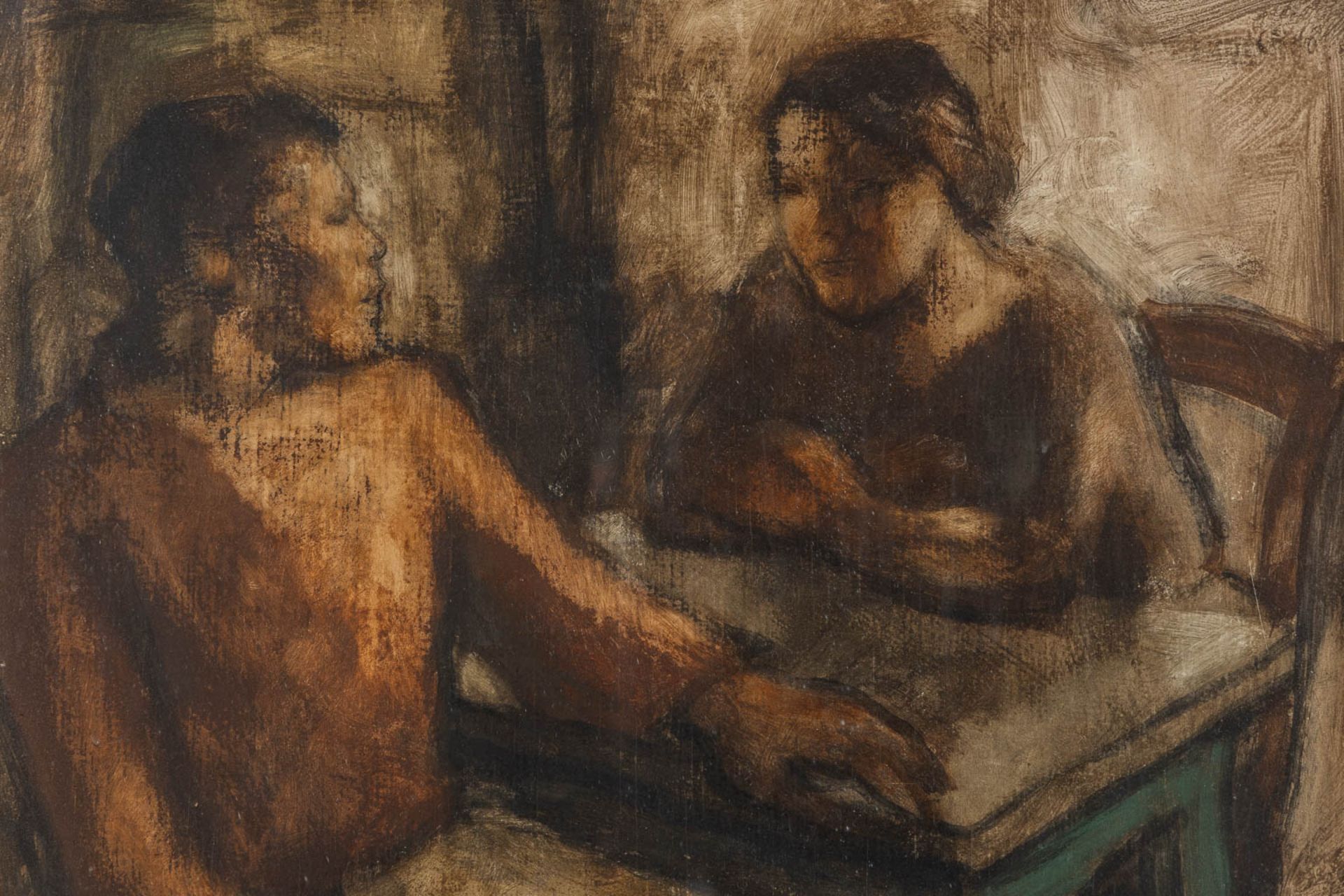 René DE PAUW (1887-1946) 'The Conversation'. (W:40 x H:50 cm) - Bild 4 aus 6
