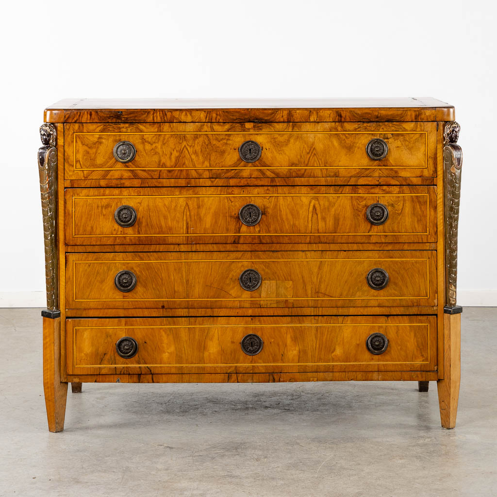 An antique commode, marquetry inlay with a secretaire top drawer. Germany, 18th/19th C. (L:64 x W:12 - Image 5 of 21