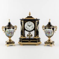 A.Rotondo, A three-piece mantle garniture clock, in the style of Limoges and A.C.F. (L:16 x W:25,5 x