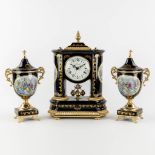 A.Rotondo, A three-piece mantle garniture clock, in the style of Limoges and A.C.F. (L:16 x W:25,5 x