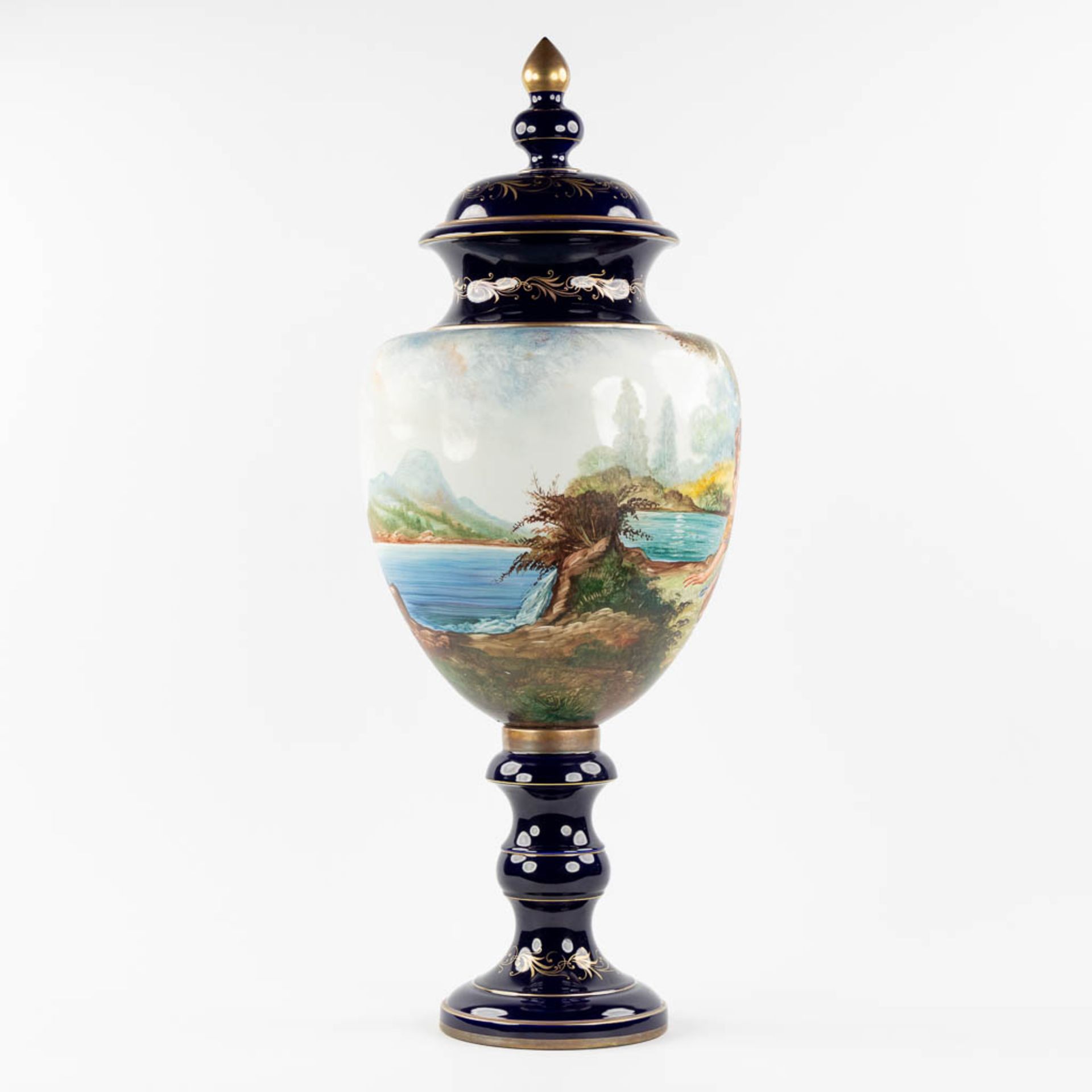 Capodimonte Italy, a large vase with hand-painted decor 'Two Nudes'. (H:100 x D:36 cm) - Image 4 of 17