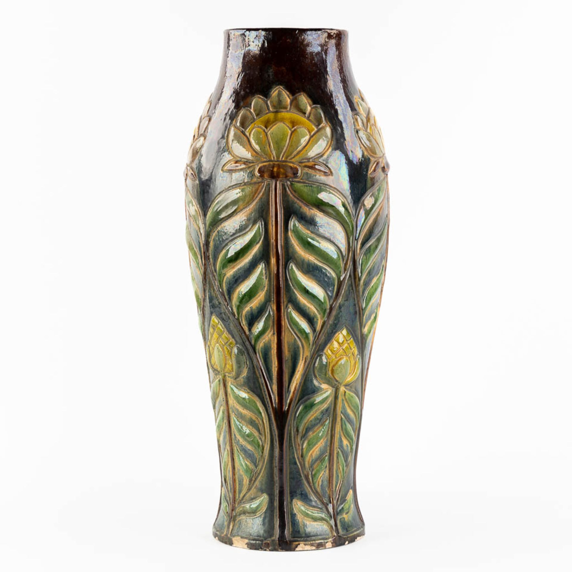 Flemish Earthenware, a large vase, Art Nouveau. (H:61,5 x D:22 cm) - Image 3 of 11
