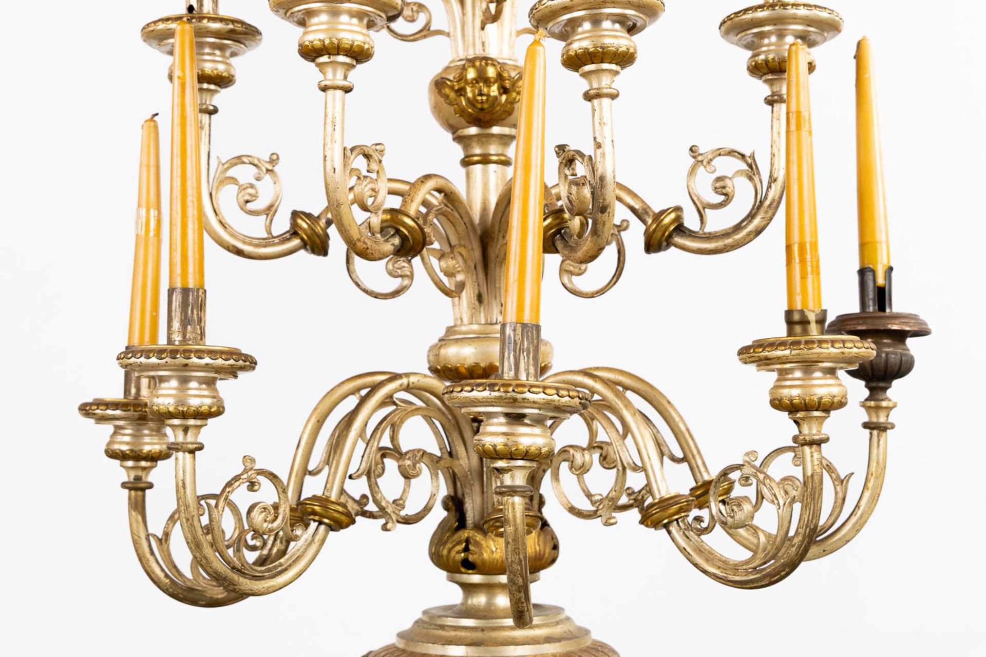 An impressive pair of candelabra, 15 candles, gold and silver-plated metal. (L:44 x W:60 x H:138 cm) - Bild 11 aus 12