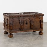 An antique chest mounted with wrought-iron, The Netherlands, 17th C. (L:57 x W:97 x H:56 cm)