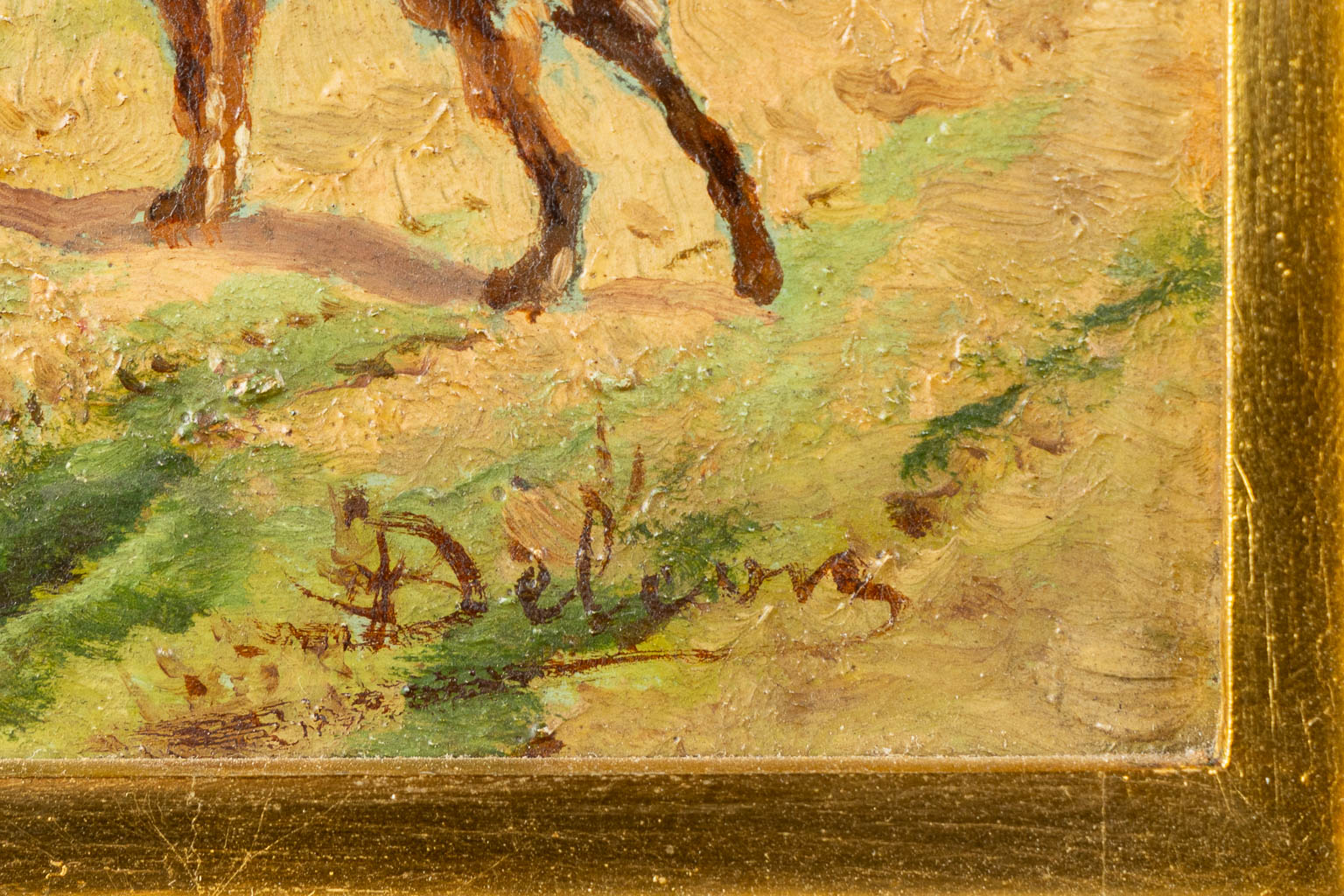 Délion (XIX) 'The Horse-drawn carriage' oil on panel. (W:26 x H:23 cm) - Image 5 of 6